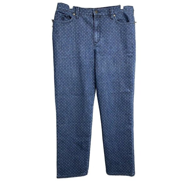 Gloria Vanderbilt Amanda Blue Denim Crop Jeans Plus 14P Polka Dot High Waist - Picture 1 of 11
